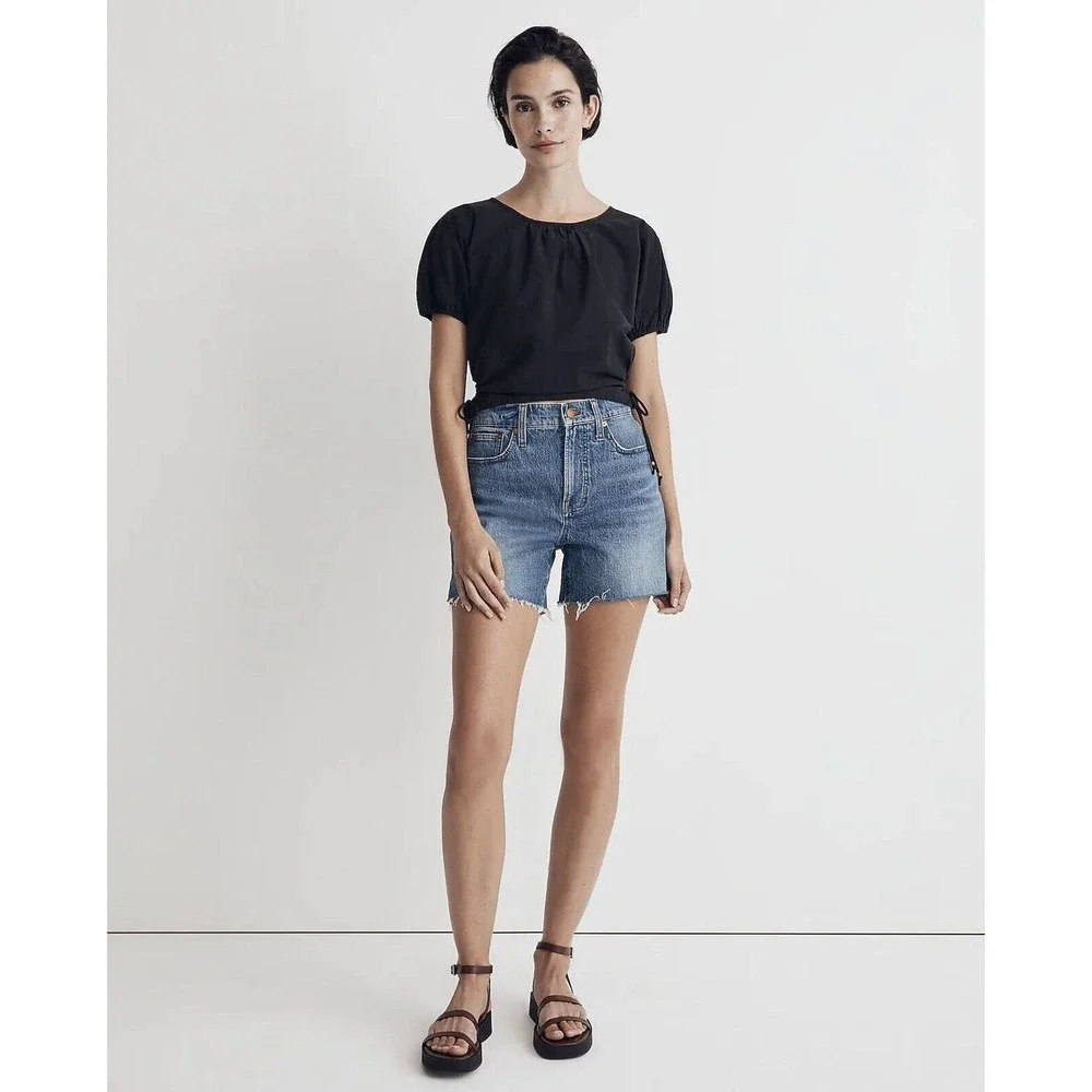 NWT‎ Madewell Womens Polplin Puff Sleeve Cutout Crop Top Shirt XL Cotton Black
